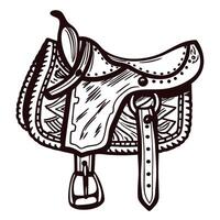 Intricate western saddle design featuring detailed leatherwork and stirrup vector