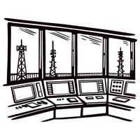 Communication towers and control room with advanced monitoring systems vector