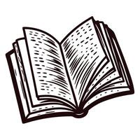Open book with detailed illustrations featuring textured pages and classic design vector