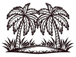 Island oasis with twin palm trees and verdant foliage vector