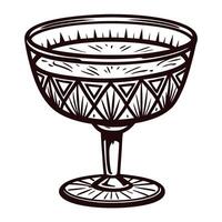Vintage etched crystal goblet with intricate geometric patterns in black and white design vector