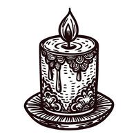 Intricate decorative candle with floral patterns on plate in black and white vector