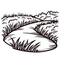 Scenic pathway through grass and bushes monochrome nature scene vector