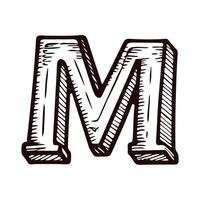 Hand drawn vintage letter m with intricate detailing and bold lines vector