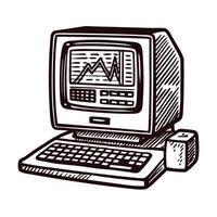 Retro desktop computer with graph display on screen vector
