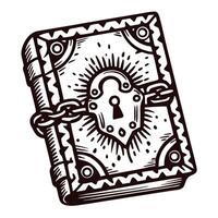 Locked antique book with ornate design and chain symbolizing mystery and secrecy vector
