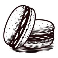 Black and white of two macarons with detailed line art design vector