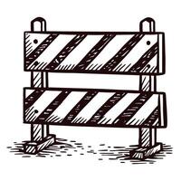 Wooden construction barrier with diagonal stripes blocking pathway vector