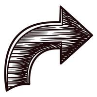 Black and white sketch of a curved arrow pointing to the right in hand drawn vector