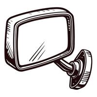 Vintage rearview mirror sketch in black and white vector