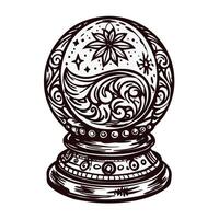 Ornate crystal ball with decorative patterns and celestial motifs vector
