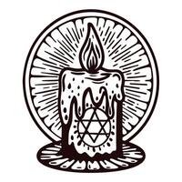 Gothic candle with pentagram symbol and radiating light vector