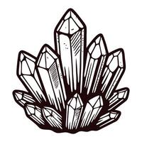 Detailed line art of clustered quartz crystals with sharp facets and geometric design vector