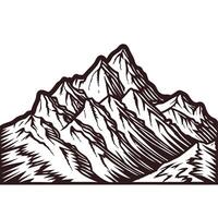 Black and white mountain range showcasing rugged peaks and textured terrain vector