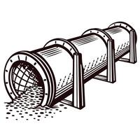 Industrial sifter machine processing granular material in stylized vector