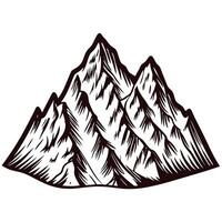 Intricate black and white mountain depicting majestic peaks in detailed line art vector
