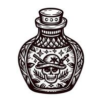 Vintage skull and crossbones poison bottle with intricate detailing and nautical elements vector