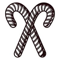 Black and white of two crossed candy canes with striped patterns vector