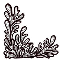 Abstract botanical black and white design with lush leaves in corner arrangement vector