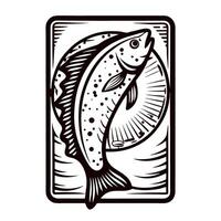 Trout fish in rustic monochrome design with detailed patterns and circular background vector