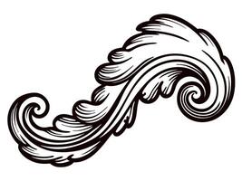 Intricate baroque decorative element with curved leaf design in black and white vector