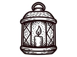 Vintage hand drawn lantern with candle glow in contrast design vector