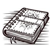 Sketch of a closed spiral notebook with leather strap in dynamic movement vector