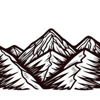 Monochrome mountain range sketch with snow capped peaks and rugged terrain vector