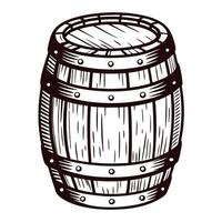 Sketch of a wooden barrel with iron bands on white background vector