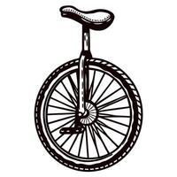 Black and white of a classic unicycle with detailed spokes and saddle design vector