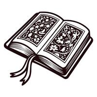 Open decorative book with floral patterns, symbolizing storytelling and literature vector