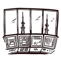 Radio tower control room with multiple screens and antennas vector