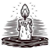 Melting candle with dripping wax in artistic black and white design vector