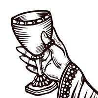 Hand holding ornate chalice with intricate pattern vector