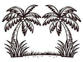 Tropical palm trees and grass silhouette for nature design vector