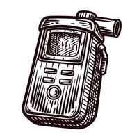 Vintage handheld breathalyzer analyzer with digital display in detailed engraving vector