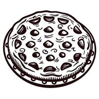 Hand drawn pizza sketch with pepperoni toppings and decorative design vector