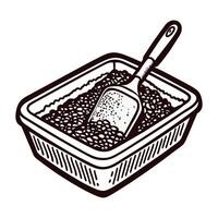 of kitty litter box with scoop in hand drawn vector