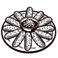 Appetizing platter of breadsticks surrounding savory dip in artistic presentation vector