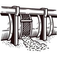 Industrial pipe filtering process with grated mechanism in monochrome vector