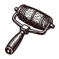 Vintage printmaking roller with wooden handle and textured surface design vector