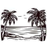 Tropical beach scene with palm trees and ocean view under clear skies vector