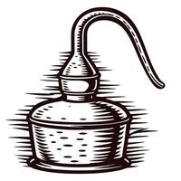Vintage oil can with long spout in black and white etching vector