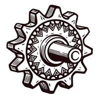 Intricate gear with mechanical detailing and artistic patterns in black and white vector