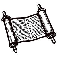 Ancient scroll with detailed script and wooden handles showcasing historical document art vector