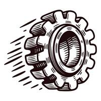 Vintage gear with dynamic motion lines in black and white vector
