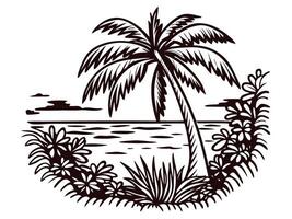 Serene beach landscape featuring palm tree and ocean view vector