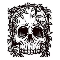 Skull surrounded by vines intricate monochrome artwork of nature and mortality vector