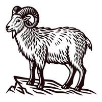 of a mountain goat standing on rocky terrain in bold black and white design vector