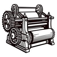 Intricate vintage printing press with gears and rollers showcasing industrial design elements vector